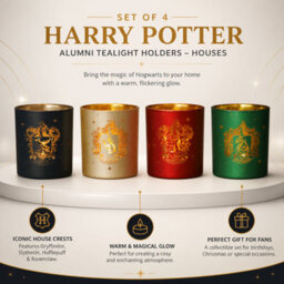 Widdop & Co Glass Tealight Holders Set Of 4 Harry Potter Alumni House Crests - thumbnail 2