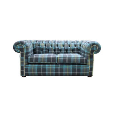 Chesterfield Genuine 2 Seater Sofa Balmoral Azure Blue Fabric In Classic Style - image 1