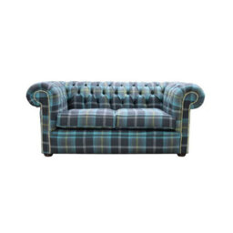 Chesterfield Genuine 2 Seater Sofa Balmoral Azure Blue Fabric In Classic Style