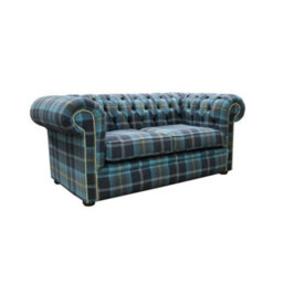 Chesterfield Genuine 2 Seater Sofa Balmoral Azure Blue Fabric In Classic Style - thumbnail 3