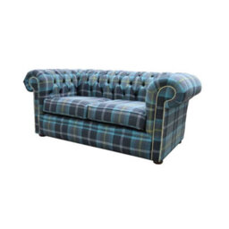 Chesterfield Genuine 2 Seater Sofa Balmoral Azure Blue Fabric In Classic Style - thumbnail 5