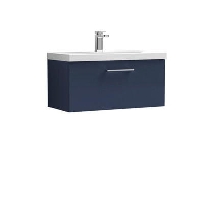 Balterley  Contemporary Bathroom Wall Hung 1-Drawer Vanity & Basin, Midnight Blue, 800mm - image 1