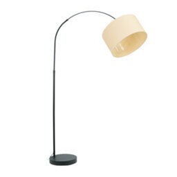 Valuelights Louis Black Arched Curved Floor Lamp With Natural Wicker Drum Lamp Shade & Bulb - thumbnail 2