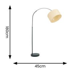 Valuelights Louis Black Arched Curved Floor Lamp With Natural Wicker Drum Lamp Shade & Bulb - thumbnail 4