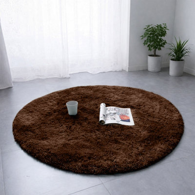 Bedlooms Brown Non-Slip Round Shaggy Rug 120X120Cm, Modern Area Rug Living Room Bedroom Hall Rugs