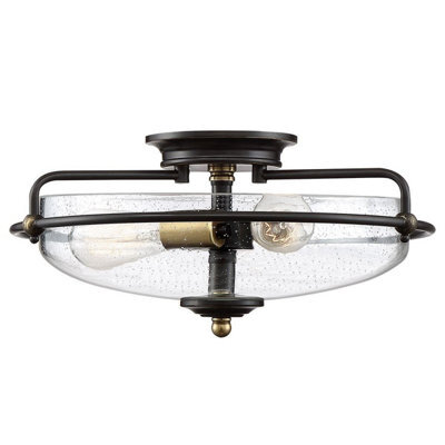 Luminosa Lighting Elstead Quoizel Griffin Bowl Semi Flush Ceiling Light Palladian Bronze With Weathered Brass Accents