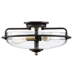 Luminosa Lighting Elstead Quoizel Griffin Bowl Semi Flush Ceiling Light Palladian Bronze With Weathered Brass Accents - thumbnail 1