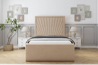 "Sloomy Somerset Pebble Plush Bed Frame With Mattress With 50"" Upholstered Headboard 5' King" - image 1