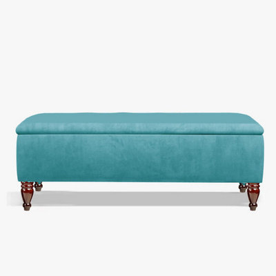 Lisbon Plain 120Cm Ottoman Storage Bench - Plush Velvet Shoe Bench - Duck Egg Upholstery Footstool With Storage - image 1