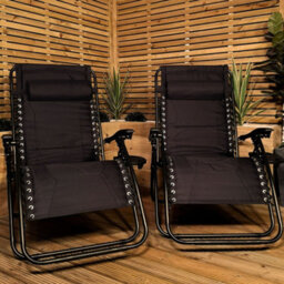 Samuel Alexander Set Of 2 Luxury Padded Multi Position Zero Gravity Garden Relaxer Chair Lounger In All Black - thumbnail 1