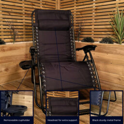 Samuel Alexander Set Of 2 Luxury Padded Multi Position Zero Gravity Garden Relaxer Chair Lounger In All Black - thumbnail 9