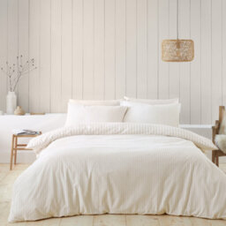 Catherine Lansfield Brushed Stripe Cotton Reversible Single Duvet Cover Set With Pillowcase Natural - thumbnail 2