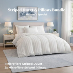 MHG Living Luxury Soft Touch 13.5 Tog Winter Duvet & Pillow Set, Hypoallergenic Satin Stripe Microfibre Quilt - Single - thumbnail 2