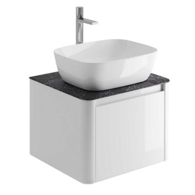 Plum&clay Mayfair Gloss White Wall Hung Bathroom Vanity Unit With Black Slate Countertop (W)550mm (H)406mm - image 1