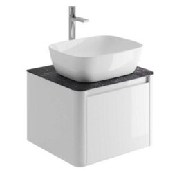 Plum&clay Mayfair Gloss White Wall Hung Bathroom Vanity Unit With Black Slate Countertop (W)550mm (H)406mm