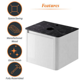 Plum&clay Mayfair Gloss White Wall Hung Bathroom Vanity Unit With Black Slate Countertop (W)550mm (H)406mm - thumbnail 6