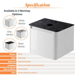Plum&clay Mayfair Gloss White Wall Hung Bathroom Vanity Unit With Black Slate Countertop (W)550mm (H)406mm - thumbnail 5