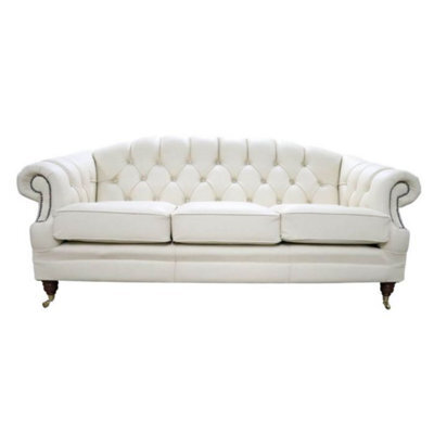 Chesterfield Handmade 3 Seater Sofa Settee Shelly Beige Cream Leather In Victoria Style - image 1