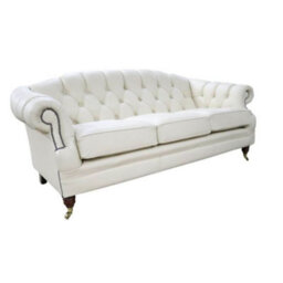 Chesterfield Handmade 3 Seater Sofa Settee Shelly Beige Cream Leather In Victoria Style - thumbnail 3