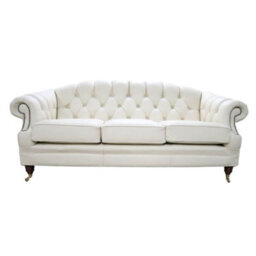 Chesterfield Handmade 3 Seater Sofa Settee Shelly Beige Cream Leather In Victoria Style - thumbnail 1