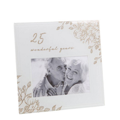 "Amore Grey Glass Gold Floral Photo Frame 6X4"" - 25 Wonderful Years" - image 1