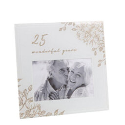 "Amore Grey Glass Gold Floral Photo Frame 6X4"" - 25 Wonderful Years"