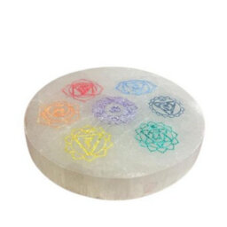 Small Selenite Charging Plate With Chakra Design Natural Crystal Decor - thumbnail 2