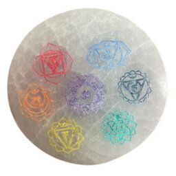 Small Selenite Charging Plate With Chakra Design Natural Crystal Decor - thumbnail 1