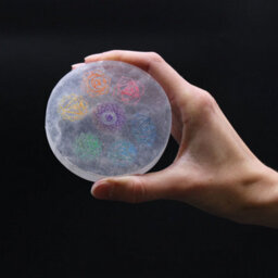 Small Selenite Charging Plate With Chakra Design Natural Crystal Decor - thumbnail 3