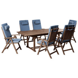Beliani Garden Dining Set 6 Seater Amantea Premium Acacia Wood Blue - thumbnail 1