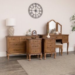 Melody Maison Wooden Dressing Table Set, 7 Drawer Chest Of Drawers & Pair Of 3 Drawer Bedside Tables - Pays Du Bois Range
