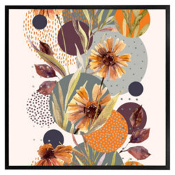 "Andrew Lee Orange Geometric With Flowers (Picutre Frame) / 24X24"" / Oak" - thumbnail 5