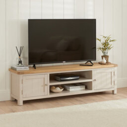 The Furniture Market Marbury Putty Grey Painted Extra Large Widescreen Tv Unit Stand Up To 80 Tv Size - thumbnail 2