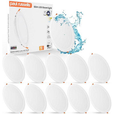 Paul Russells 24W Led Bathroom Ceiling Spotlights, 3 Cct 2400Lm, Non-Dimmable, 10 Pack - image 1
