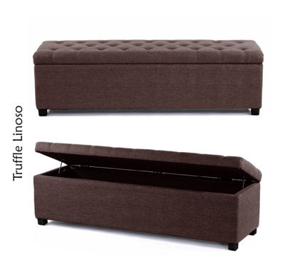 Linoso Chesterfield Truffle Ottoman Storage Box With Square Wooden Legs - Upholstered Blanket Box (150W X 40D X 45H Cm) - image 1