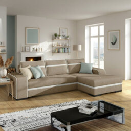 Finn Living Room Corner Sofa Bed With Sinuous Spring Wooden Frame Legs Storage Container 285X165X90Cm Beige And White Right - thumbnail 2