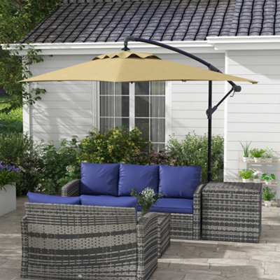Outsunny 3 M Cantilever Parasol With Cross Base, Crank Handle, 6 Ribs, Brown - image 1