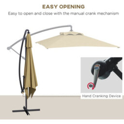 Outsunny 3 M Cantilever Parasol With Cross Base, Crank Handle, 6 Ribs, Brown - thumbnail 4
