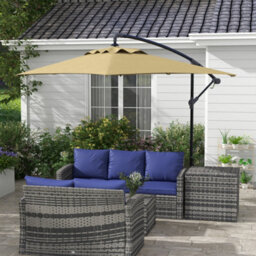 Outsunny 3 M Cantilever Parasol With Cross Base, Crank Handle, 6 Ribs, Brown - thumbnail 1