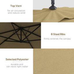Outsunny 3 M Cantilever Parasol With Cross Base, Crank Handle, 6 Ribs, Brown - thumbnail 5