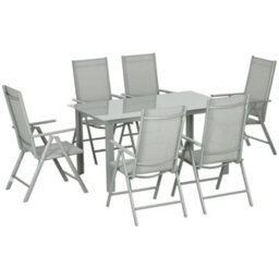 Wyld Haus Pasano 7-Piece Outdoor Dining Set - Tempered Glass Table And 6 Folding Reclining Chairs, Grey - thumbnail 2