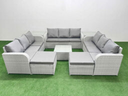 Fimous Pe Rattan Lounge Sofa Set 11 Seater Outdoor Garden Furniture Set Square Coffee Table 3 Seater Sofa 2 Footstool 2 Side Table - thumbnail 1