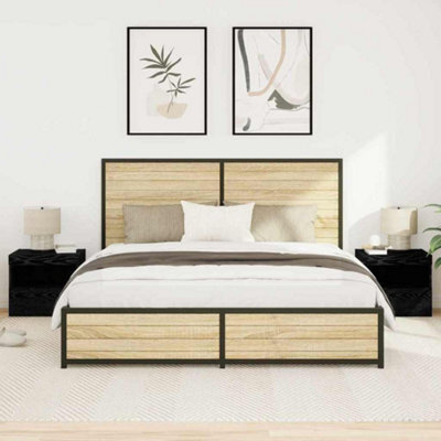 Berkfield Bedside Cabinets With Led Lights 2 Pcs Black Oak 50X40X45 Cm - image 1