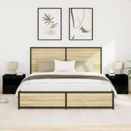 Berkfield Bedside Cabinets With Led Lights 2 Pcs Black Oak 50X40X45 Cm - thumbnail 1