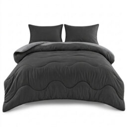 Charcoal Black 10.5 Tog Coverless Duvet Set With Pillowcases Reversible Microfibre Bedding Modern Wave Pattern Lightweight - thumbnail 1