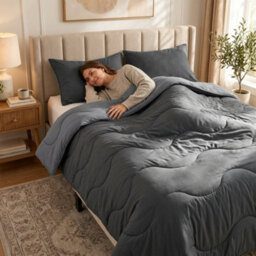 Charcoal Black 10.5 Tog Coverless Duvet Set With Pillowcases Reversible Microfibre Bedding Modern Wave Pattern Lightweight - thumbnail 3