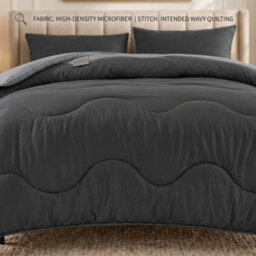 Charcoal Black 10.5 Tog Coverless Duvet Set With Pillowcases Reversible Microfibre Bedding Modern Wave Pattern Lightweight - thumbnail 2