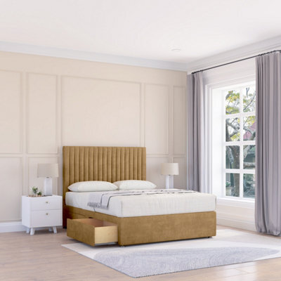 "Sloomy 2Ft6 Manhattan Divan Bed Base Mink Plush ,no Drawers & 26"" Struts Headboard - Small Single" - image 1