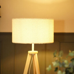 Valuelights Morrigan Natural Wood Shelf Tripod Floor Lamp With Boucle Shade - thumbnail 2
