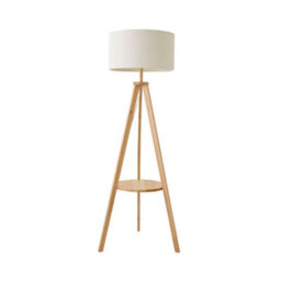 Valuelights Morrigan Natural Wood Shelf Tripod Floor Lamp With Boucle Shade - thumbnail 7